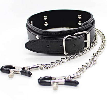 NAUGHTY PLEASURE COLLAR WITH NIPPLE CLAMPS